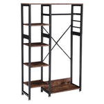 H&O Direct Rustic Brown Clothes Rack with Storage Shelves, DM0530