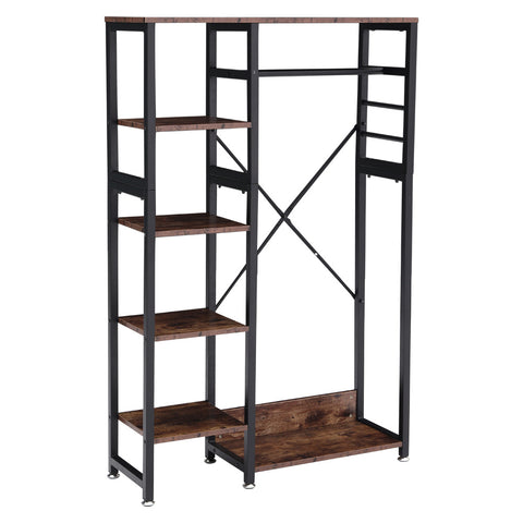 H&O Direct Rustic Brown Clothes Rack with Storage Shelves, DM0530