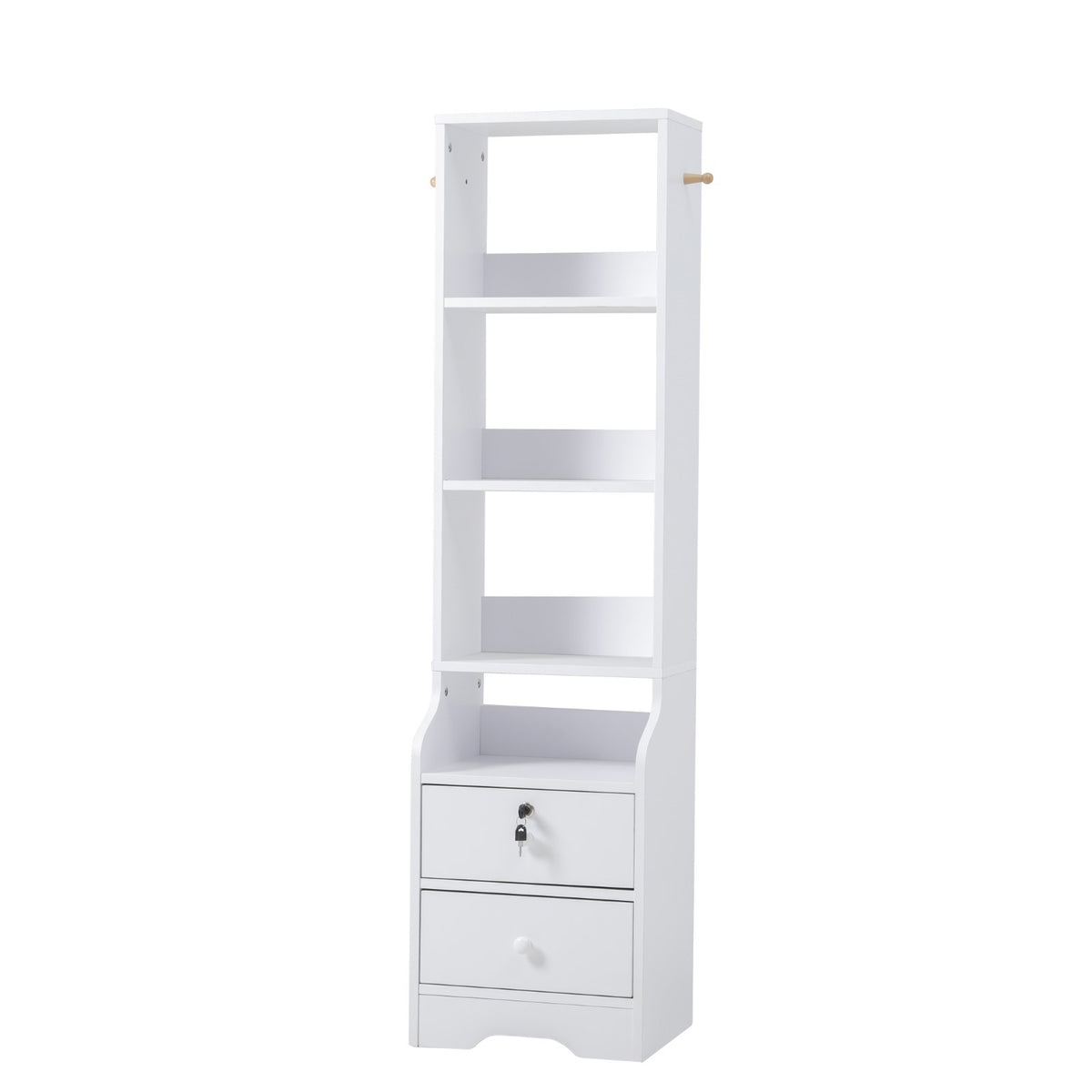 Livingandhome White Slim Storage Shelving Unit with Lockable Drawer, D ...