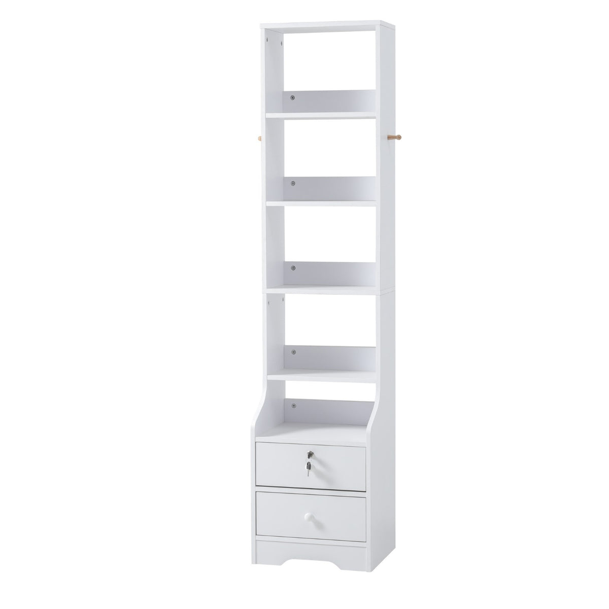 Livingandhome White Slim Storage Shelving Unit with Lockable Drawer, D ...