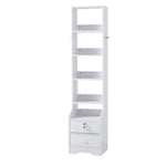 Livingandhome White Slim Storage Shelving Unit with Lockable Drawer, DM0543
