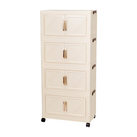 Foldable 4-Tier Rolling Plastic Storage Cabinet with Magnetic Doors, HM070204