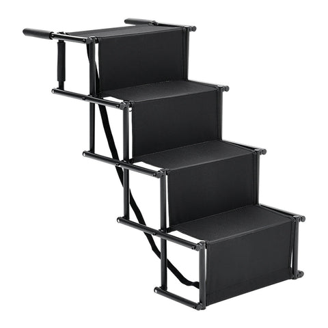 Faltbare Teleskop-Pet-Treppe 4-stufig 600D Oxford Schwarz 80kg [HUNDETREPPE Schwarz 4-stufig klappbar], PP320001(DE)