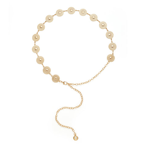 Round Coin-Shaped Charms Adjustable Metal Waist Chain Accessory, DQ0038