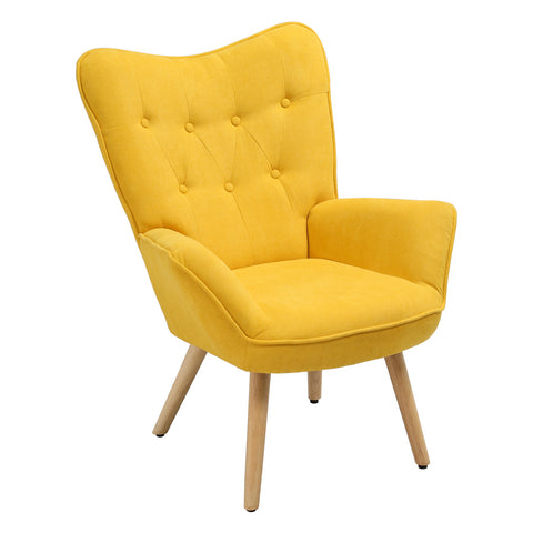 Tufted Button Linen Armchair with Wooden Legs, XY0625