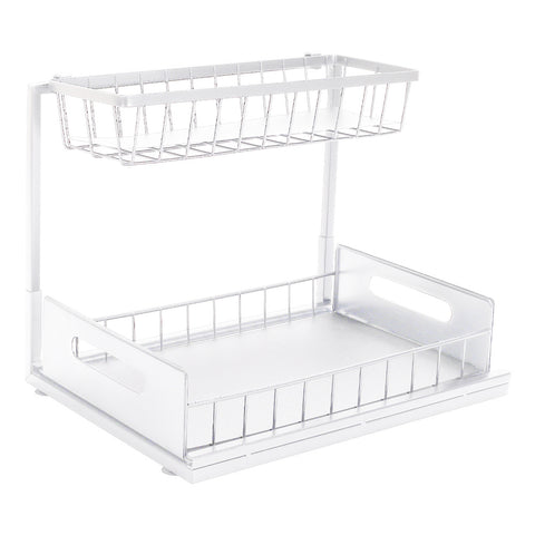 Livingandhome White 2 Tier Under Sink Cabinet Organizer, WM0078