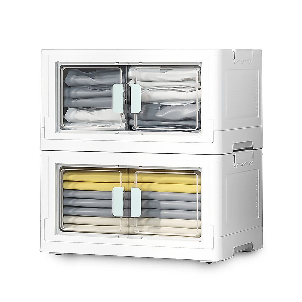 Set of 2 PP Collapsible Stackable Storage Boxes with Upper Lid and Tra ...