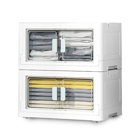 Set of 2 PP Collapsible Stackable Storage Boxes with Upper Lid and Transparent Front Door, WZ0095(Ver.2)