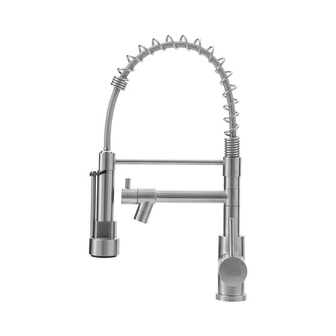 Gebürstete Edelstahl Küchenarmatur mit ausziehbarer Brause und schwenkbarem Topffüller [Küchenarmatur Edelstahl Gebürstet mit Topffüller und Brause], MD030026(DE)