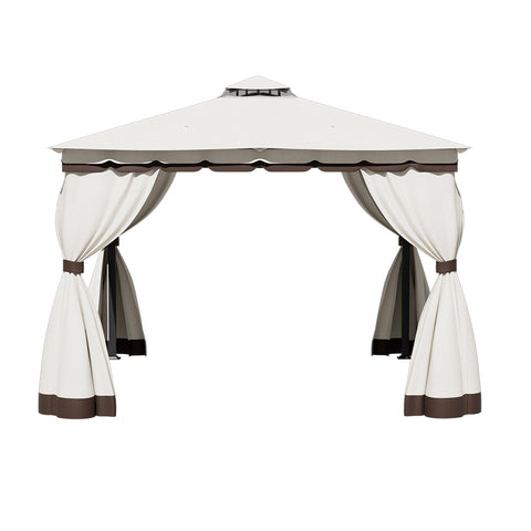 10 x 10FT Tiered Roof Metal Frame Patio Gazebo with Curtains, LG1621