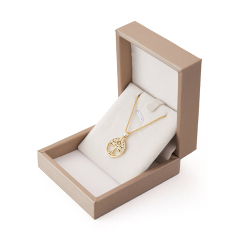 Round Tree Pendant Necklace in Copper with Cubic Zirconia Accents, CA290070 (Ver.2)