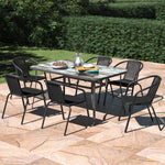 Garden Coffee Table with Set of 6 PE Rattan Chairs, LG1305LG0915