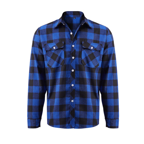 Flannel Plaid Shirt with Turn-Down Collar, MN0061