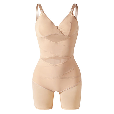 XXL-size Tummy Control Boyshorts Sculpting Shapewear Mesh Bodysuit, WO0662