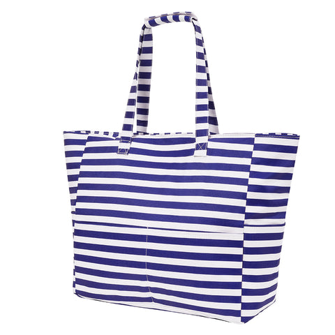 Large Polyester Striped Beach Bag with Multiple Pockets, CB300099