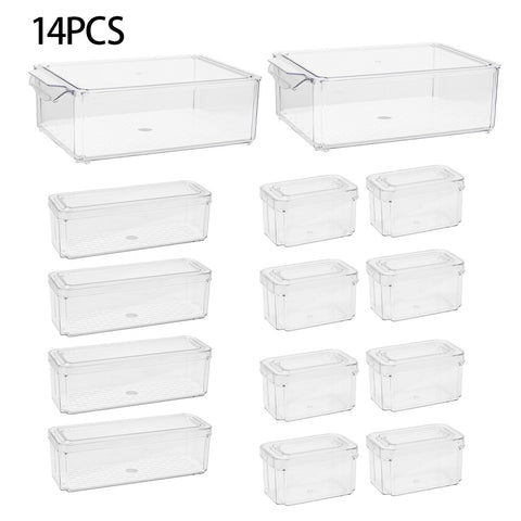 Set of 14 Stackable Clear Fridge Organisers Storage Boxes, HS320063 (Ver.2)