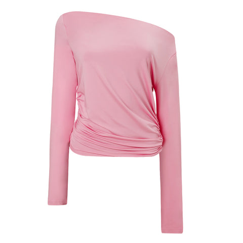Casual Crop Top Off-shoulder Ruched Long Sleeve T-Shirts, CC060370 (Ver.2)