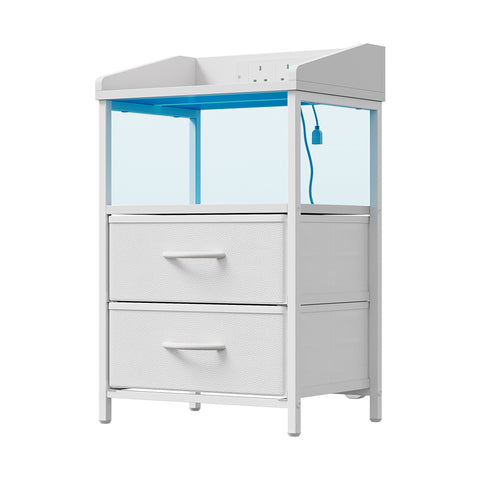 Nightstand Bedside Table with Charging Station and LED Lights, FB490055