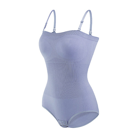 XL-size Blue Nylon Bandeau Tummy Control Shapewear Bodysuit for Female, WO0228 (Ver.2)