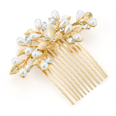 Delicate Floral & Leaf Wedding Hair Comb Accessory, CA290231 (Ver.2)