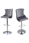 Livingandhome 2 Pcs Velvet Upholstered Adjustable Bar Stool with Button Seat Back, FA0318