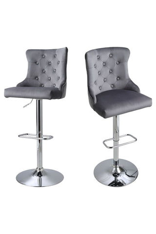 Livingandhome 2 Pcs Velvet Upholstered Adjustable Bar Stool with Button Seat Back, FA0318
