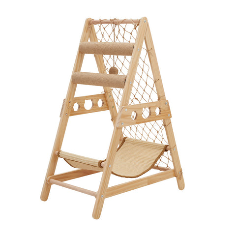 Wooden Cat Climbing Tower with Hammock Scratching Post, CT1070