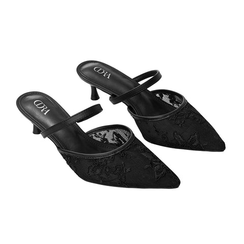 Lace Mesh Pointed Toe Heeled Mules Sandals, CS300086 (VER.2)