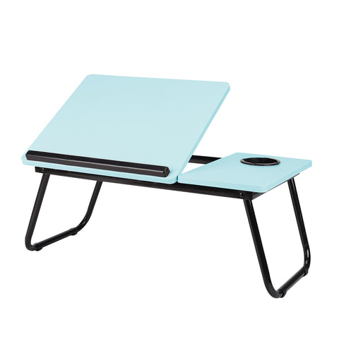 Livingandhome Verstellbarer, klappbarer Laptop-Betttisch mit Getränkehalter – Blau, 56x32,5x24 cm [Betttisch Blau 56/32,5/24 cm mit 5-fach Neigungsverstellung und Becherhalter klappbar],FO070052(DE)