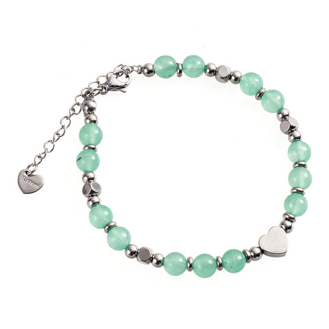 Stainless Steel Stone Beaded Adjustable Heart Bracelet, CA290010