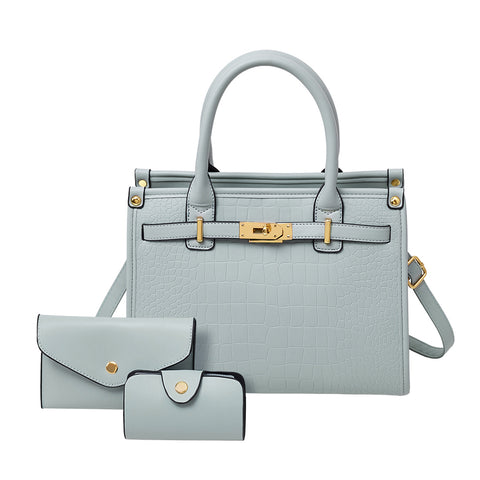 3-Pcs PU Leather Handbag with Purse & Card Holder, CB300138