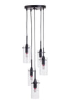 Black 5-Light Pendant Light with Glass Lampshade, LG1395
