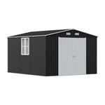 10x12FT Outdoor Metal Apex Roof Storage Shed, PM1854PM1855PM1856PM1857