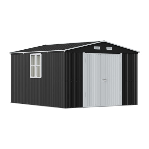 10x12FT Outdoor Metal Apex Roof Storage Shed, PM1854PM1855PM1856PM1857 (Ver.2)