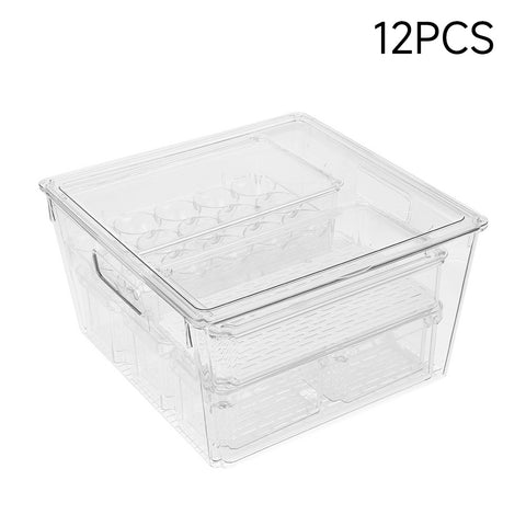 Set of 12 Stackable Clear Fridge Organisers Storage Boxes, HS320068