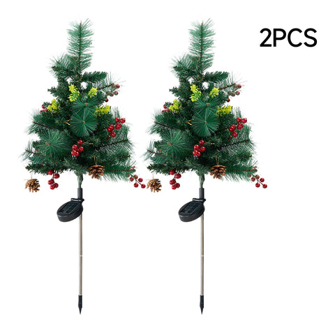 Set of 2 Solar-Powered Pre-Lit Artificial Christmas Tree Decorations with Lights, IF070179