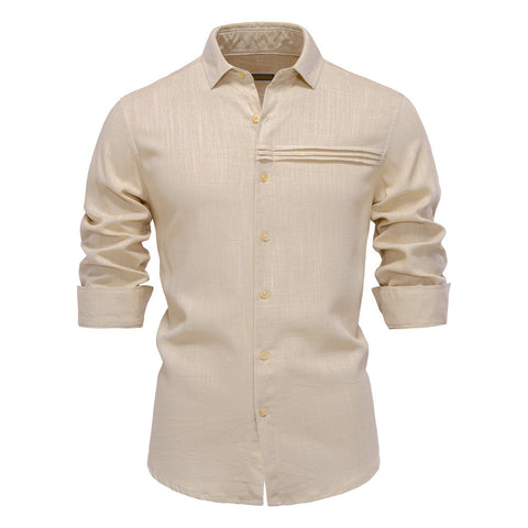Linen Breathable Turn Down Collar Long Sleeve Shirt, CC290469
