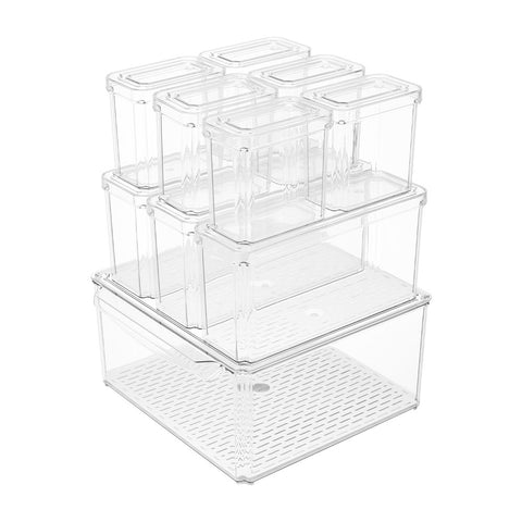 Set of 10 Stackable Clear Fridge Organisers Storage Boxes, HS320061