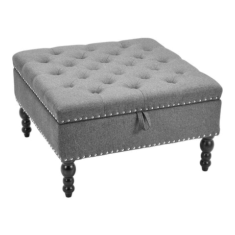 Livingandhome Square Tufted Linen Storage Ottoman, ZH1421