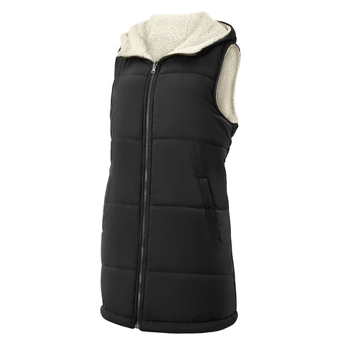 Reversible Mid-length Hooded Sleeveless Cotton Padded Vest for Casual Winter Style, WO0391