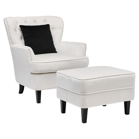 Livingandhome Tufted Velvet Accent Armchair and Ottoman Set, JM2251