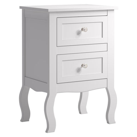 White Wooden Bedside Table with 2 Drawers for Bedroom, FI0507