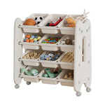 Kidkid Rolling 4 Tier Plastic Toy Storage Organizer with 12 Removable Bins, FI1039
