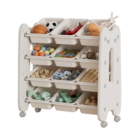 Kidkid Rolling 4 Tier Plastic Toy Storage Organizer with 12 Removable Bins, FI1039