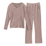 XL-szie Dark Khaki Loose V-neck Knit Loungewear Set, WO0405 (Ver.2)