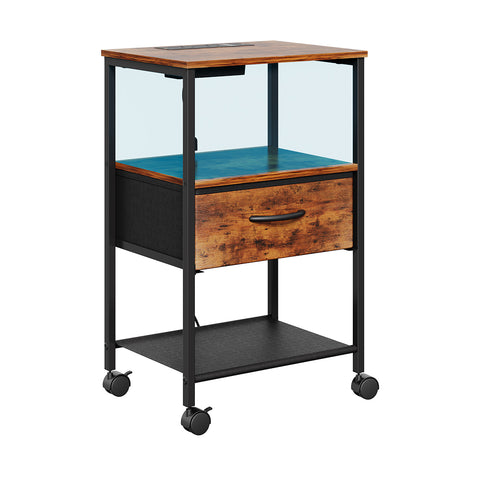 Nightstand Bedside Table with Charging Station and LED Lights, FB490059