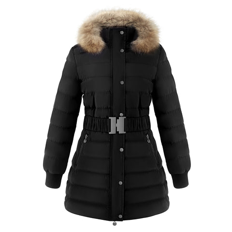Polyester Quilted Coat with Faux Fur Hood, CC061224