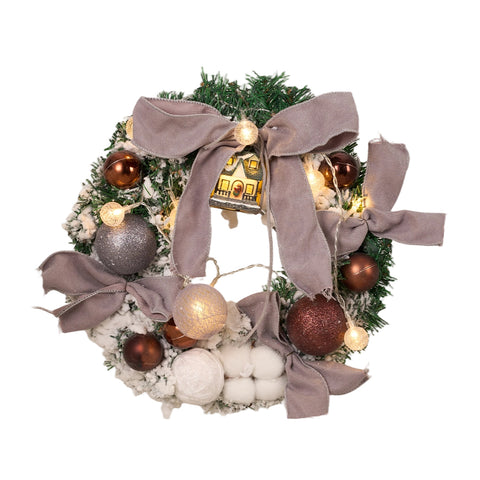 Artificial Christmas Wreath Door Decoration with LED String Lights, IF070106