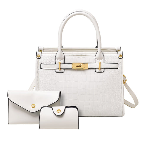 3-Pcs PU Leather Handbag with Purse & Card Holder, CB300137