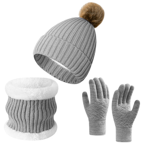 3 in 1 Winter Knitted Hat Scarf Gloves Set, CA060030